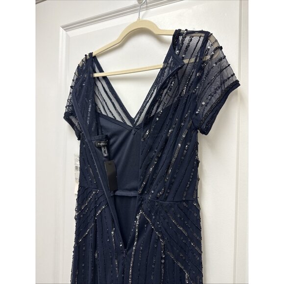 Adrianna Papell Womens Size 2 Navy Beaded V Neck Formal Gown Cocktail Dress NWT - Picture 8 of 12